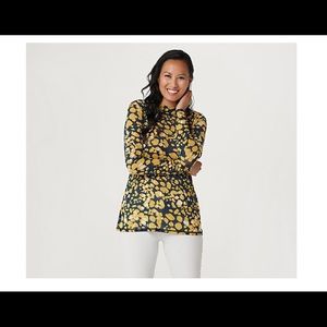 LOGO by Lori Goldstein Printed Sheer Mesh Mock Neck Top